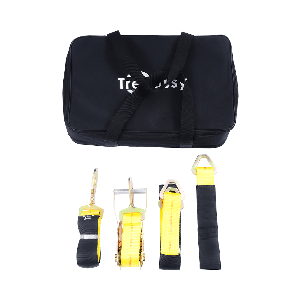 Ancoraggio per auto con moschettoni - Stile lazo - 2 pollici x 96 pollici - Confezione da 4 - Giallo classico - Carico di lavoro sicuro di 3.300 libbre