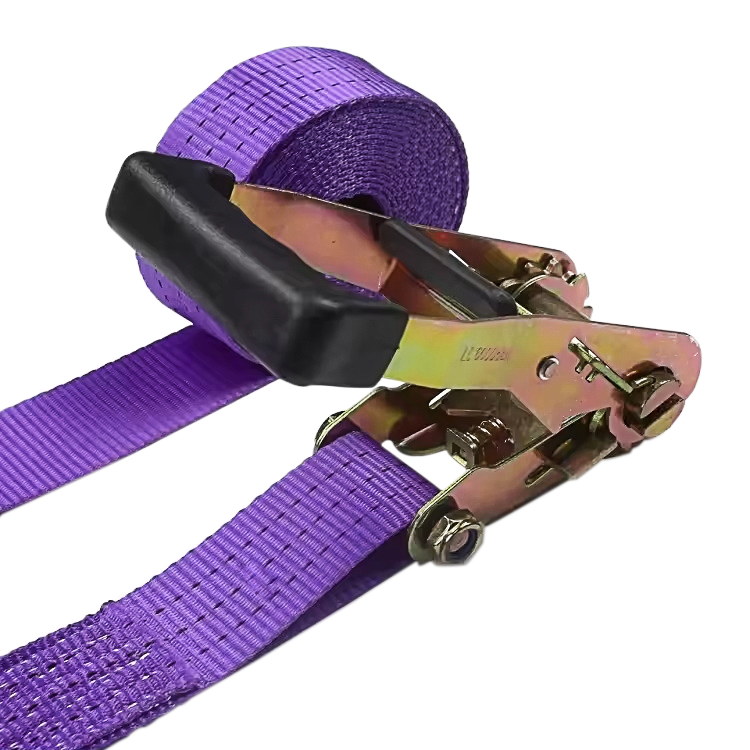 Cinghia a cricchetto con impugnatura in gomma viola da 38 mm 3 t con ganci in filo metallico