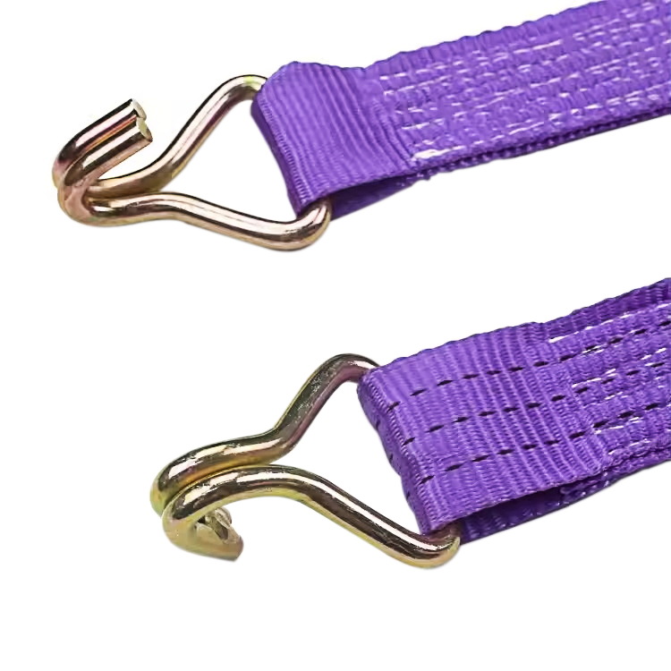 Cinghia a cricchetto con impugnatura in gomma viola da 38 mm 3 t con ganci in filo metallico