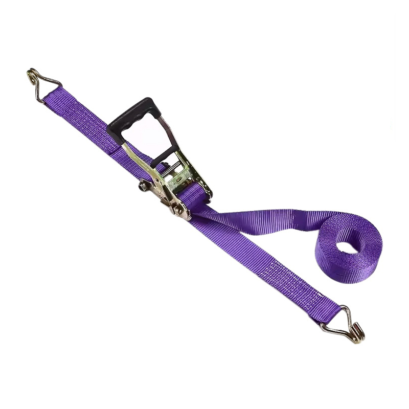 Cinghia a cricchetto con impugnatura in gomma viola da 38 mm 3 t con ganci in filo metallico