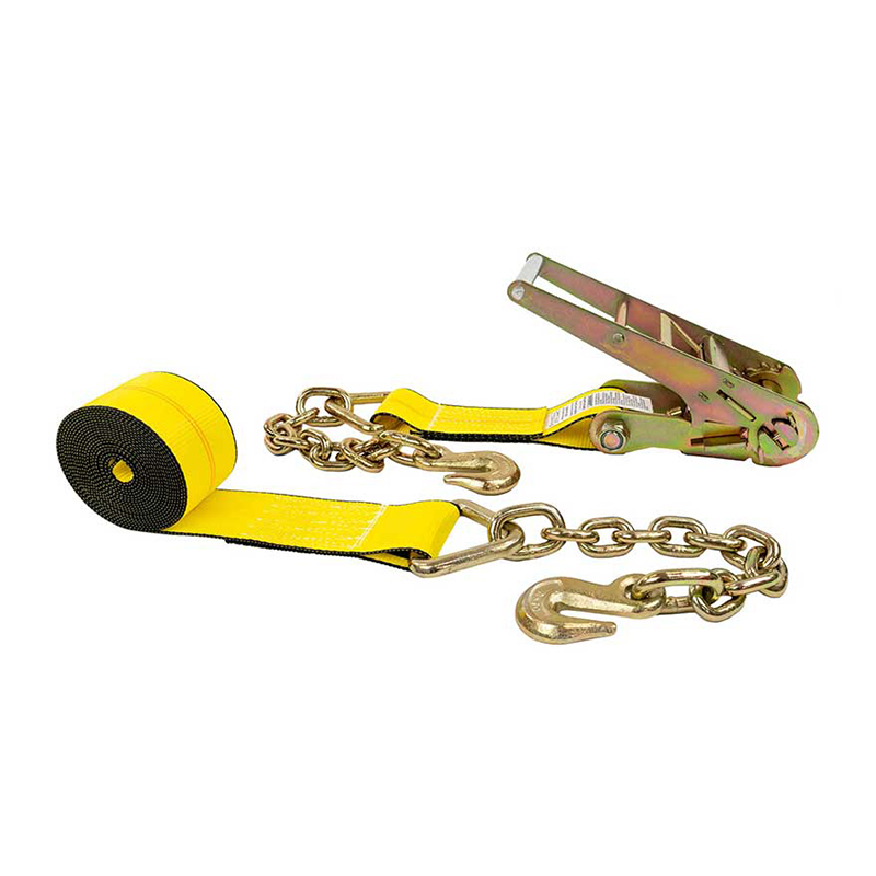 Cinghia di ancoraggio a cricchetto da 3'' X 30' con estensioni a catena Cinghia di ancoraggio a cricchetto da 3'' X 30' con estensioni a catena