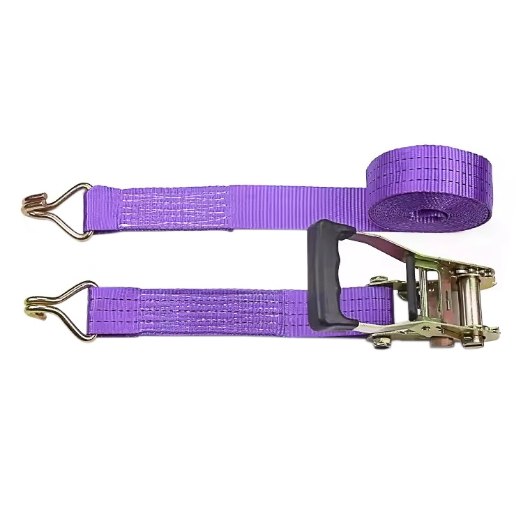 Cinghia a cricchetto con impugnatura in gomma viola da 38 mm 3 t con ganci in filo metallico