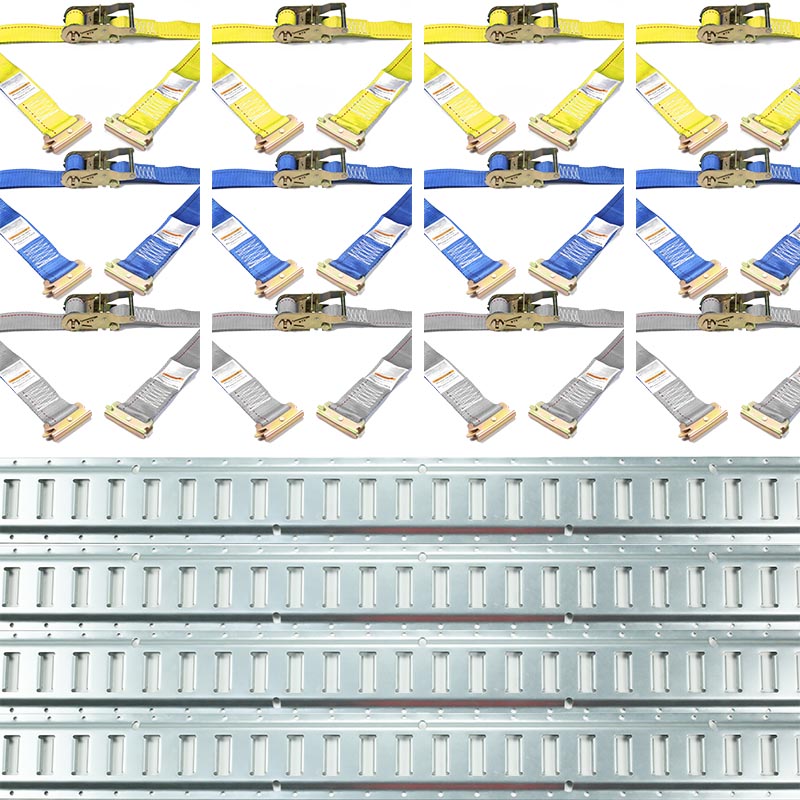 Il kit E-Track con cinghie a cricchetto per rotaie zincate da 4 pezzi da 5 piedi
